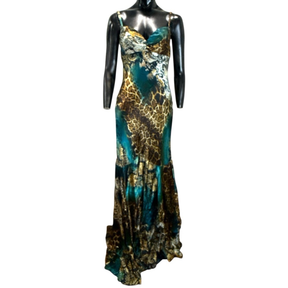Cache Teal and Brown Maxi Dress